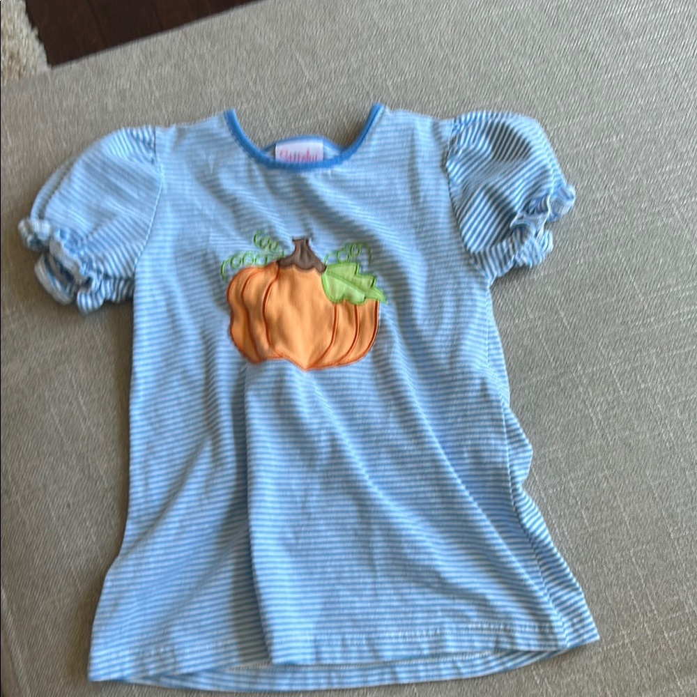 Blue and Orange Short Sleeve Tee with Pumpkin Design